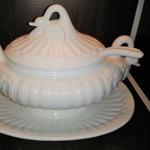Tureen White Swan 4 pc Covered w Ladle & Serving Plate Platter PORTA PORTUGAL